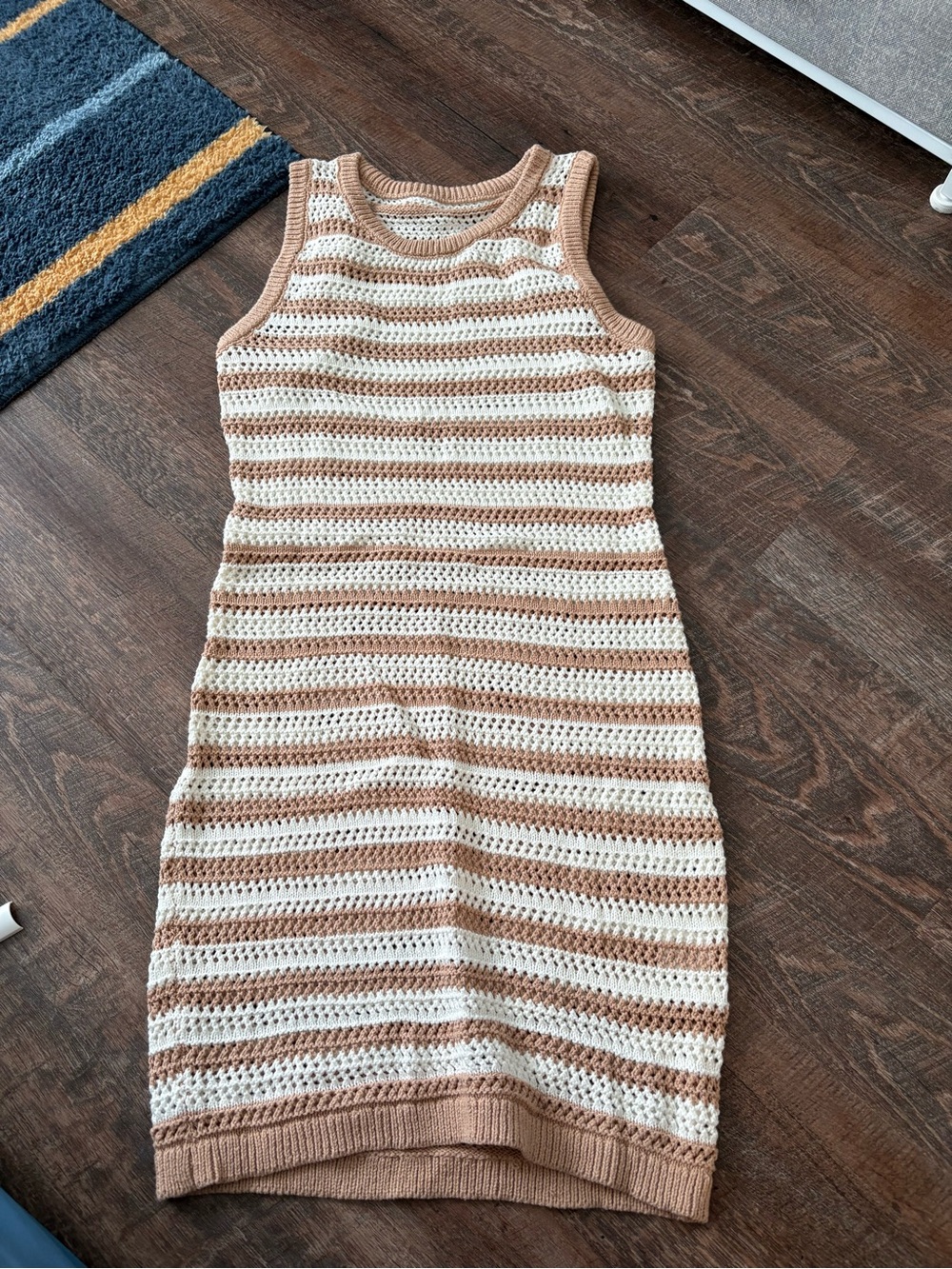 NWOT Women’s Sleeveless Striped Crochet Dress - Cream & Tan